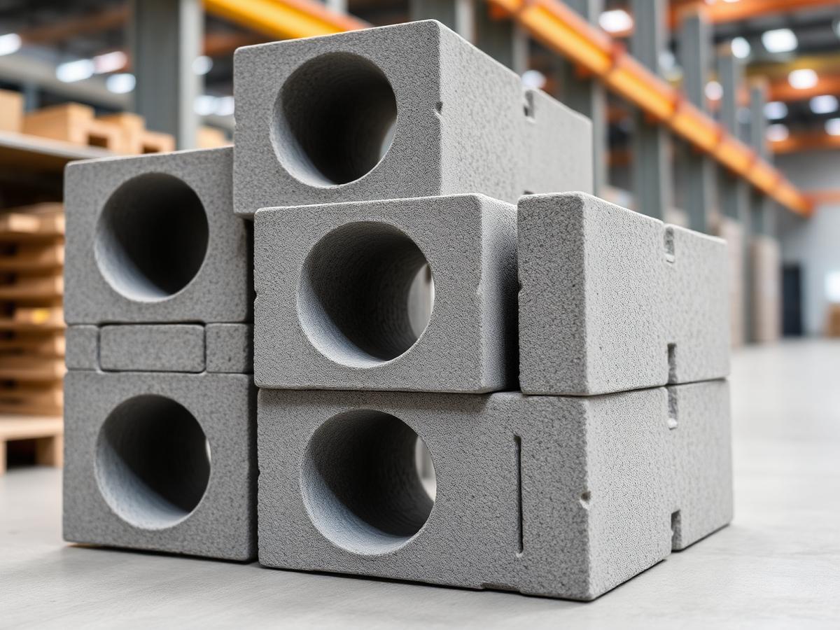 Pallets of 6-inch hollow concrete blocks