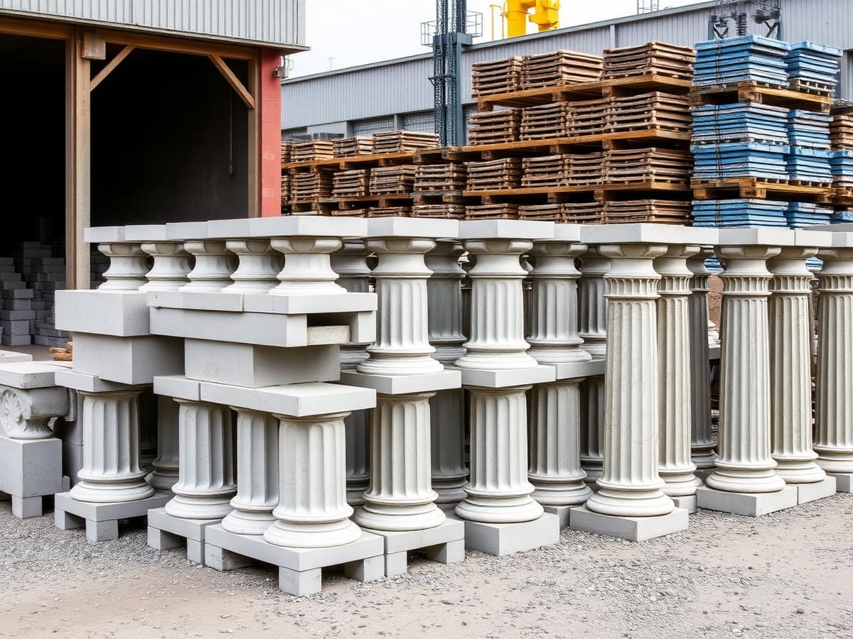 Precast concrete building pillars ready for collection