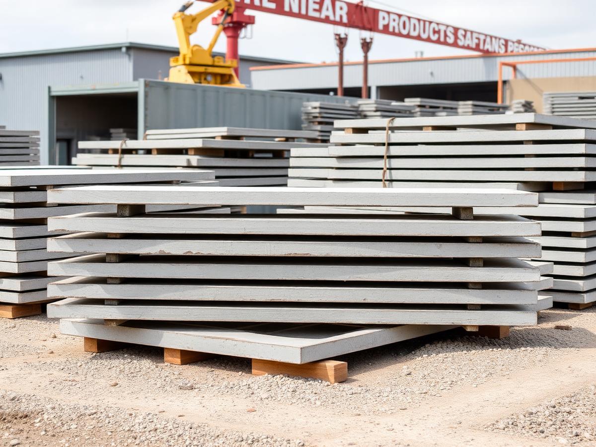 Concrete paving slabs stacked on pallets