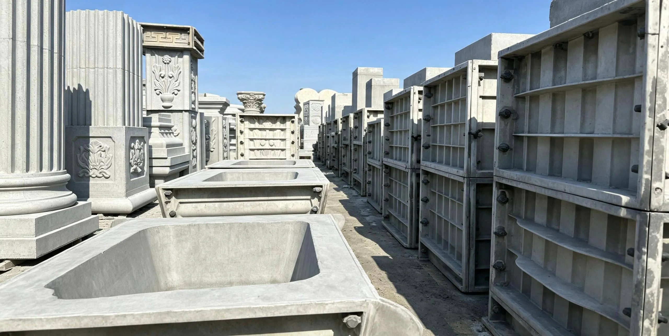 Concrete products curing across the K.Gyimah manufacturing yard