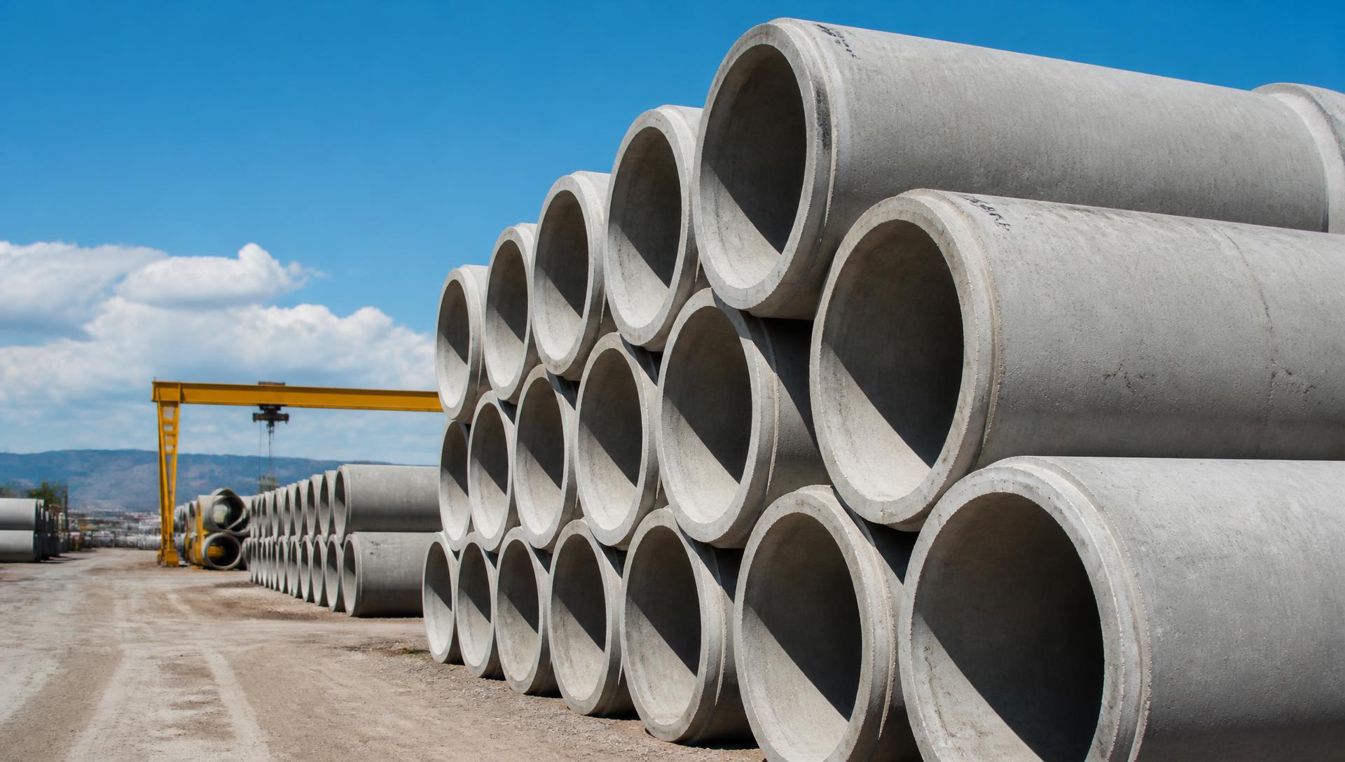 Reinforced concrete culverts stacked at the factory